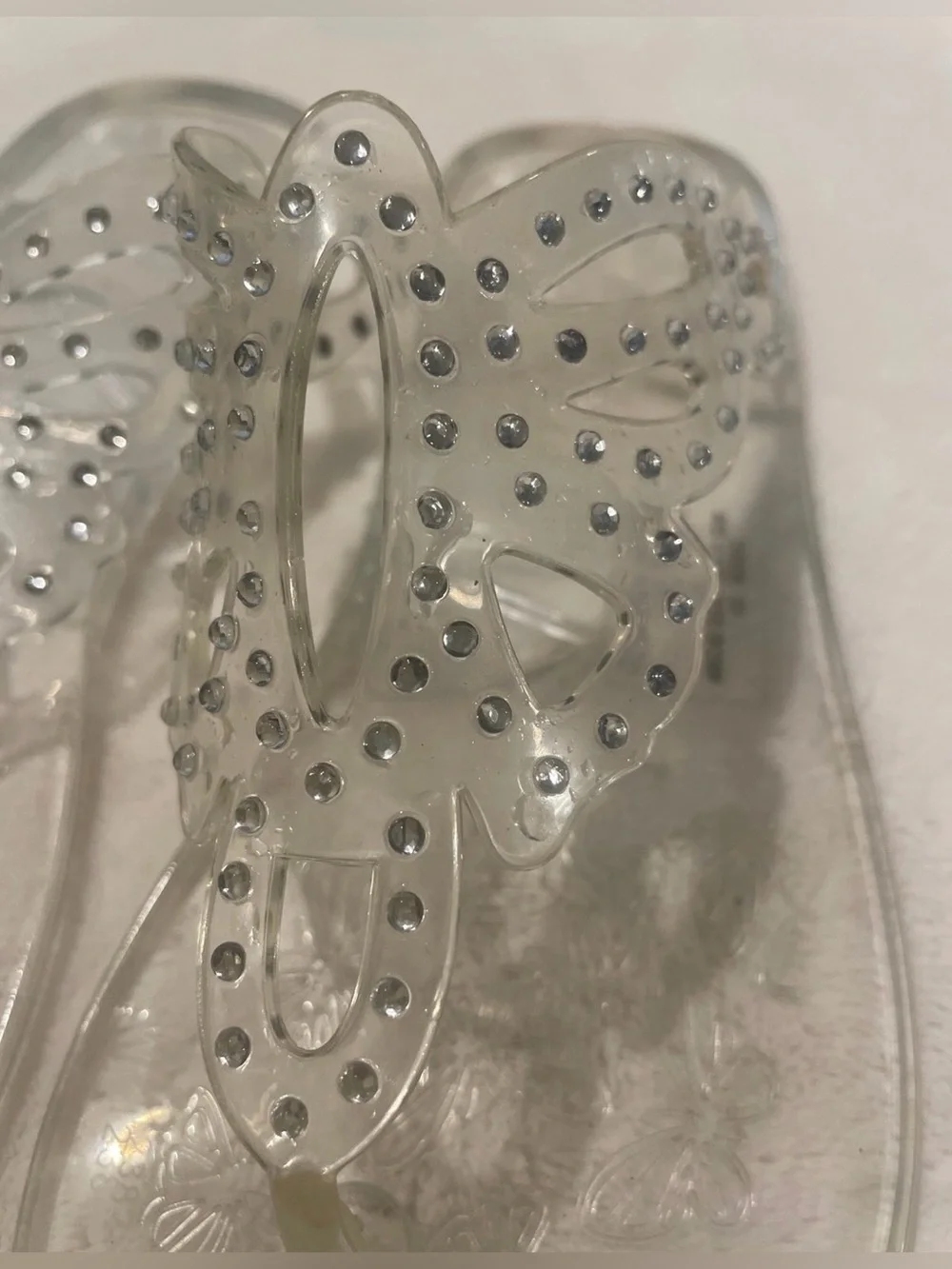 Clear Rhinestone Butterfly Jelly Flip Flop Sandals - Girls Size 1